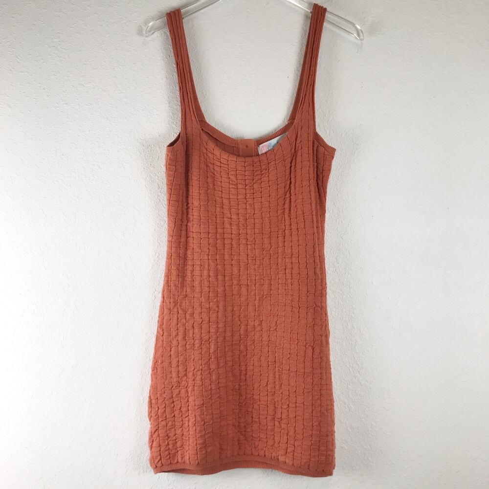 Free People Beach Short and Sweet Mini Dress Ambered Coral Knit Sleeveless M